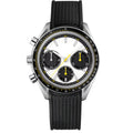 Racing Chronograph 42 – White Dial with Black Subdials | Steel Case & Black Rubber Strap & Black Yellow Tachymeter Bezel