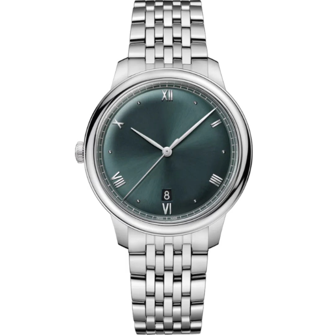Classic Prestige 40 – Olive Green Sunburst Dial | Steel Multi-Link Bracelet